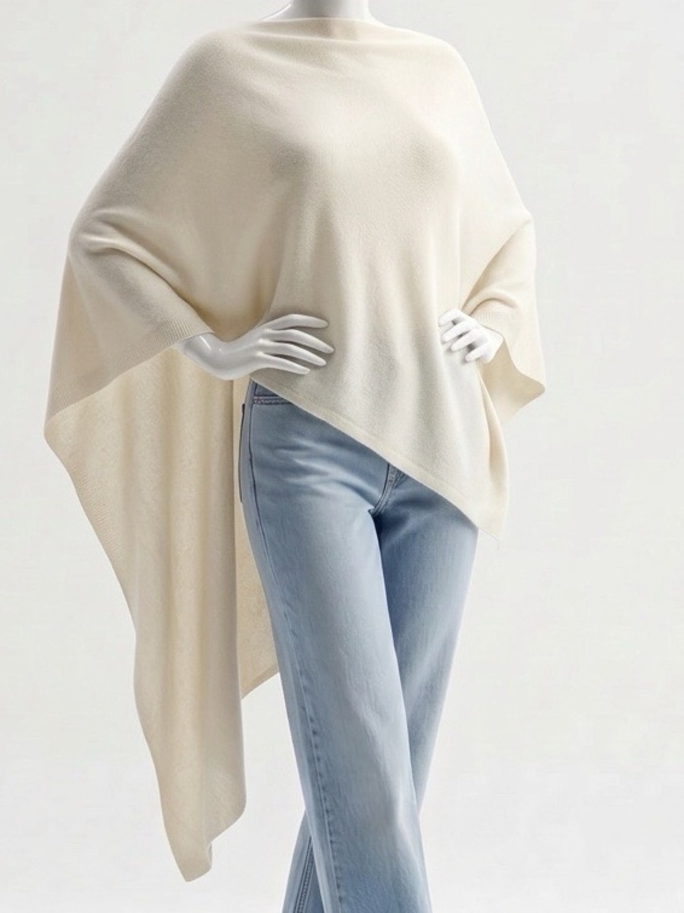 Cream Asymmetric Knit Poncho Sweater One Size✨